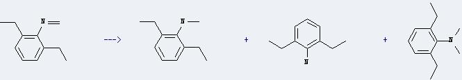 2,6-Diethylaniline can be obtianed by N-methylene-2,6-diethylaniline. The other two products are 2,6-diethyl-N-methyl-aniline and 2,6-diethyl-N,N-dimethyl-aniline